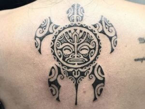 Maori tattoo of a turtle on the back