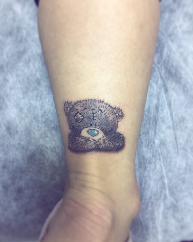 Color Small Cartoon Tattoo of a teddy bear