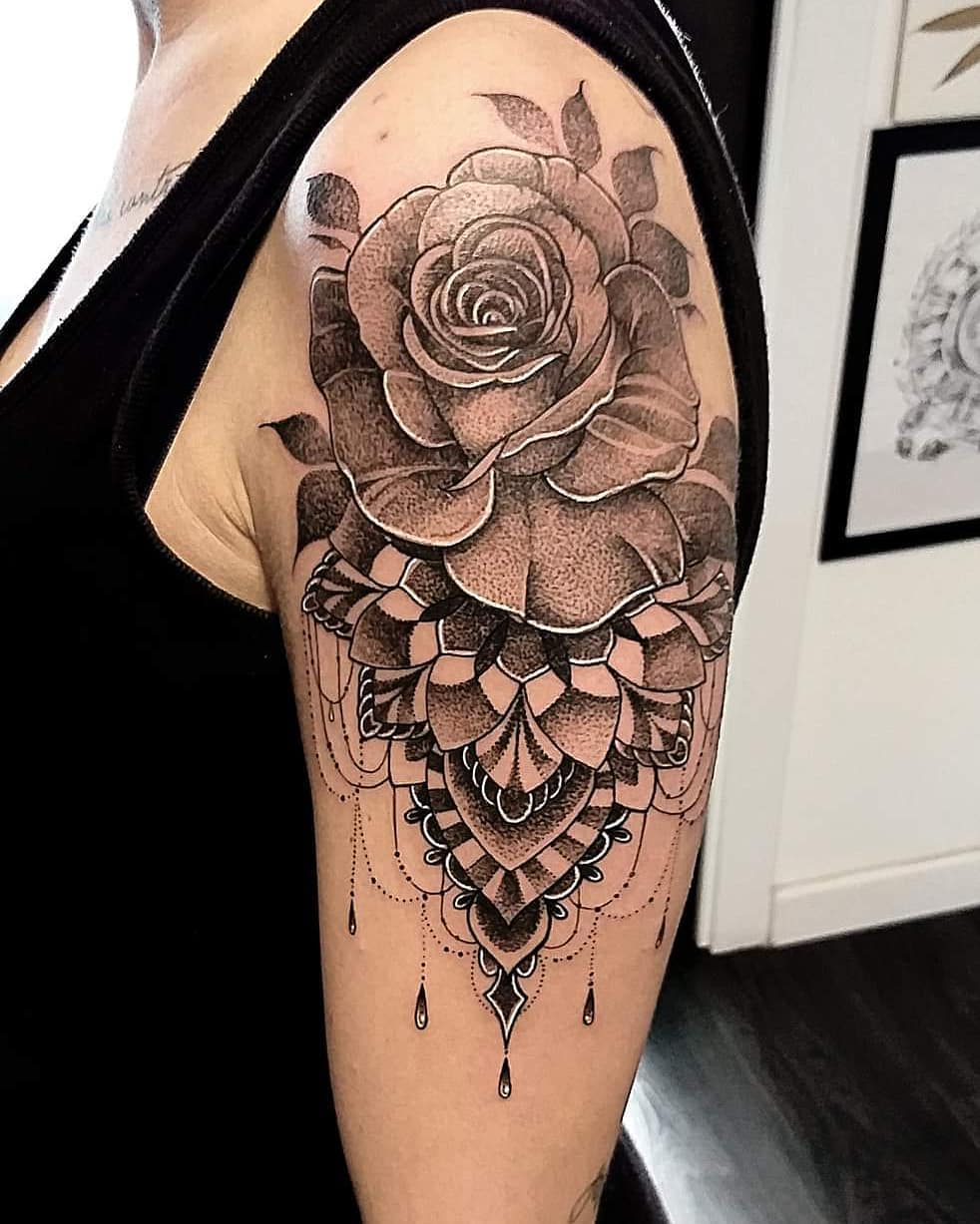 Exceptional images of dot work rose tattoo you must see