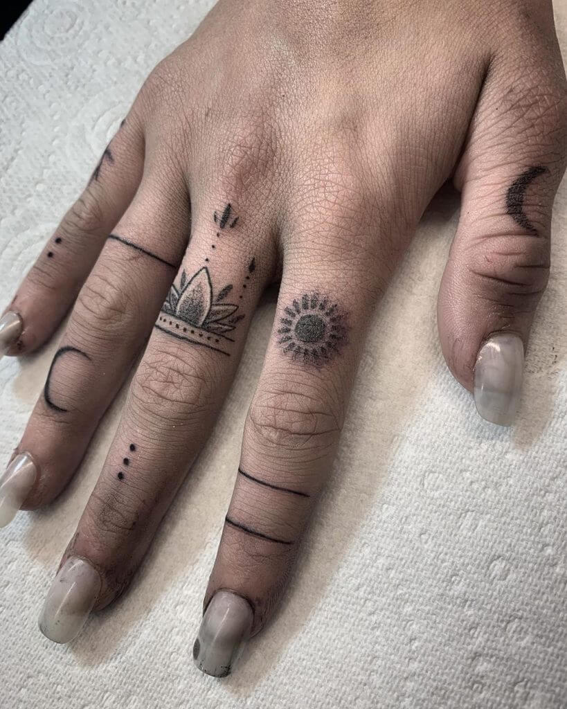 Small Black tattoos on the right hand