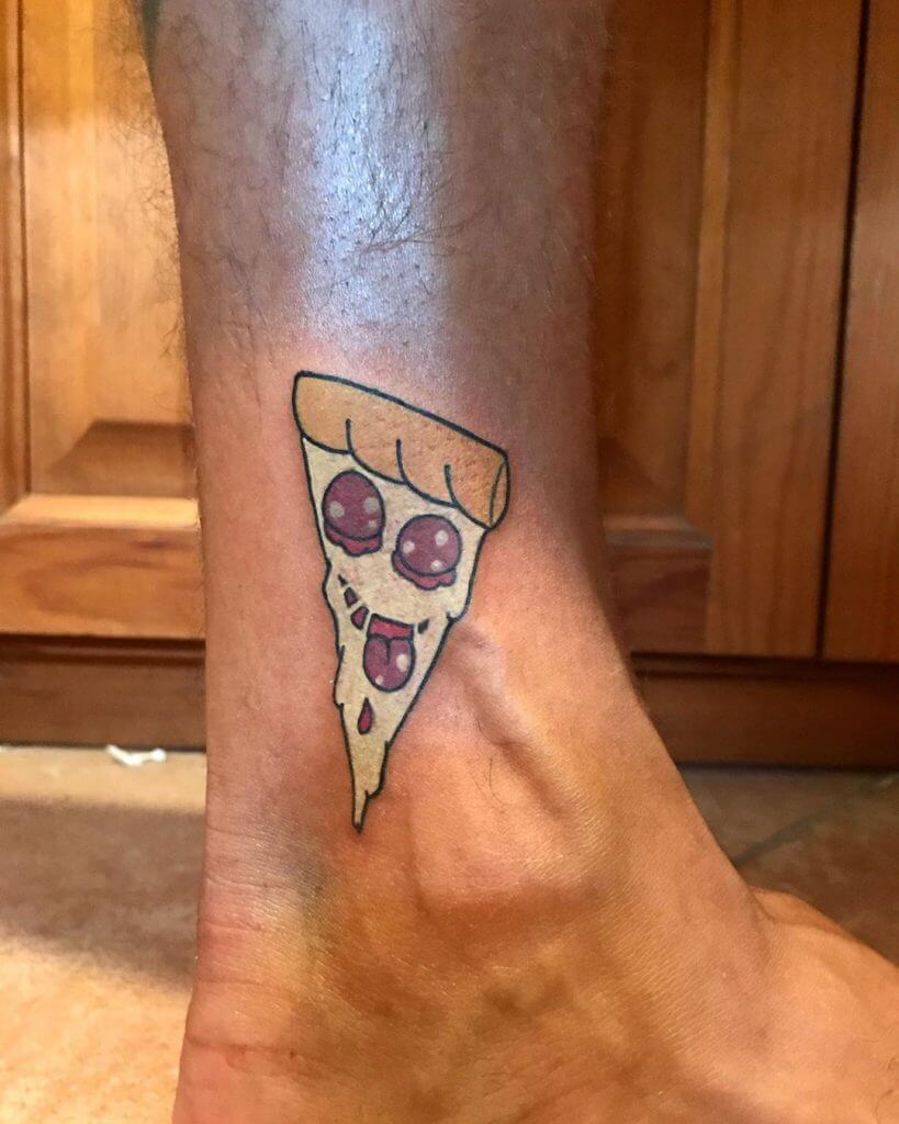 Color Small Cartoon Tattoo of a piece of pizza on the feet
