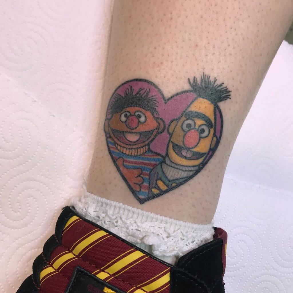 Color Small Cartoon Tattoo of Ernie and Bert from Play with Me Sesame
