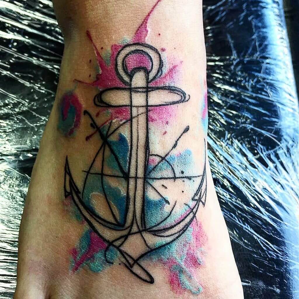 Watercolor Anchor Forearm Tattoo