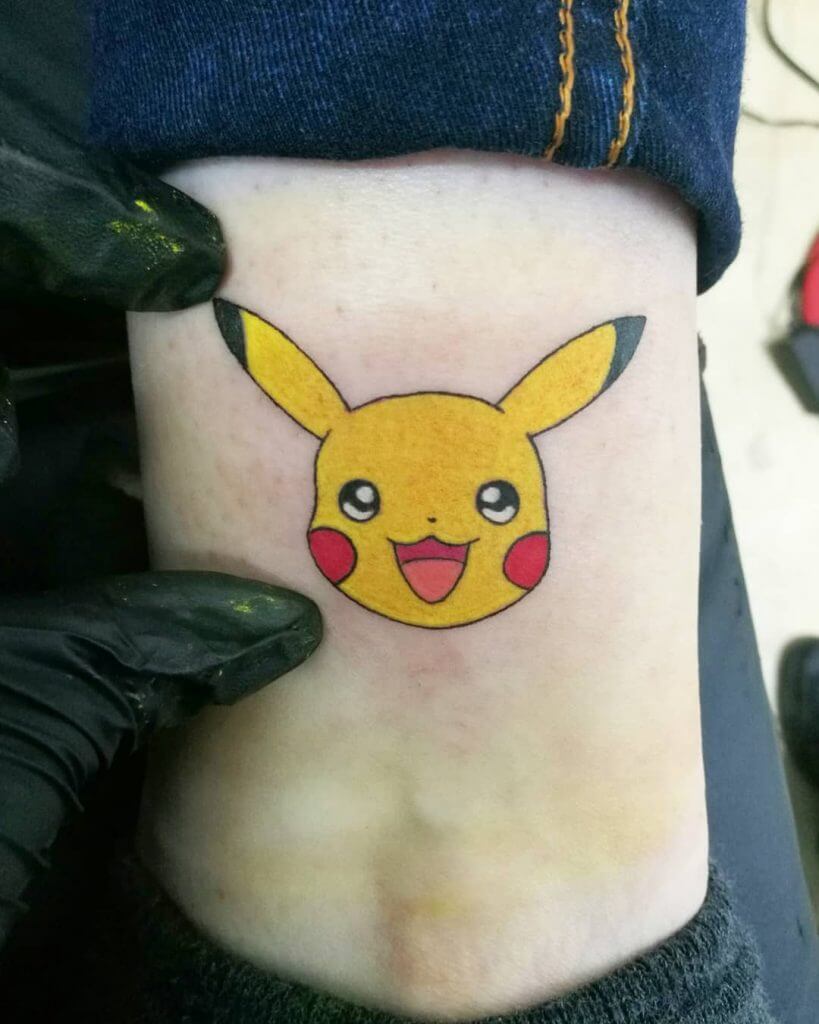 Color Small Cartoon Tattoo of Pikachu on a foot