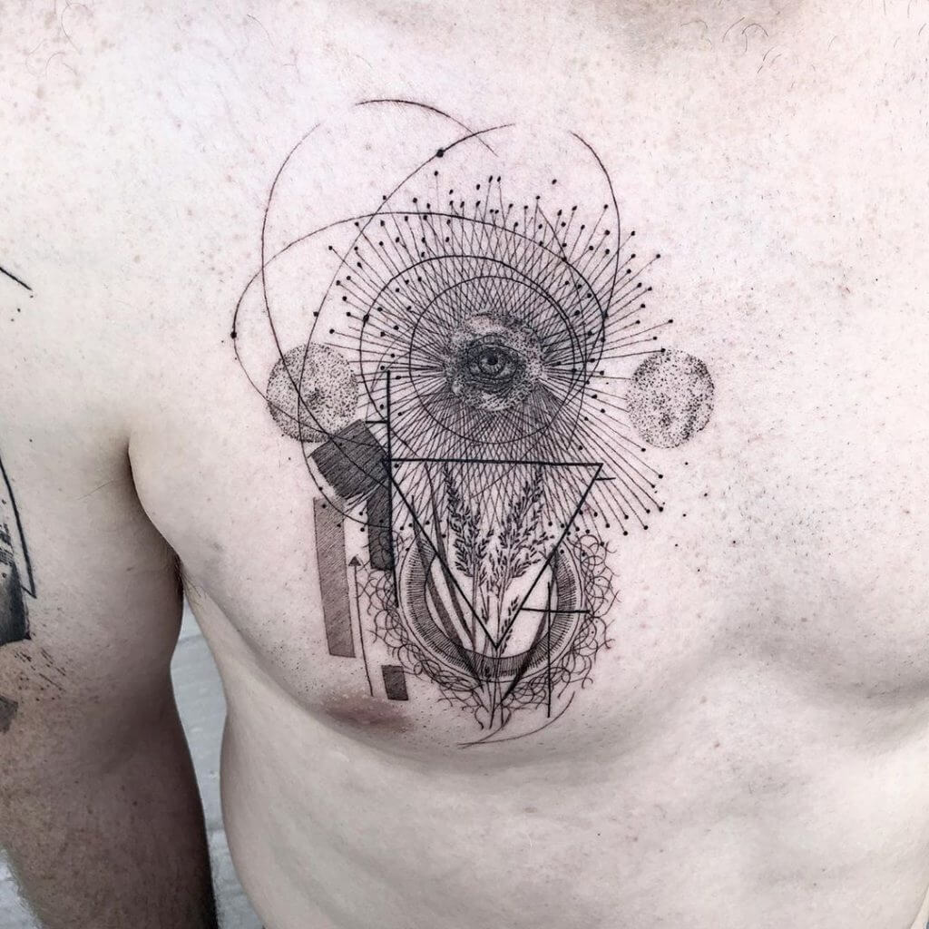 Abstract tattoo on the right side of a chest