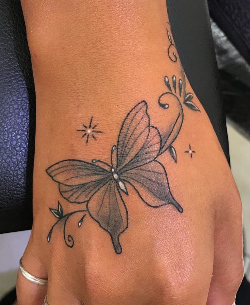 Butterfly Tattoo on Black Skin stars