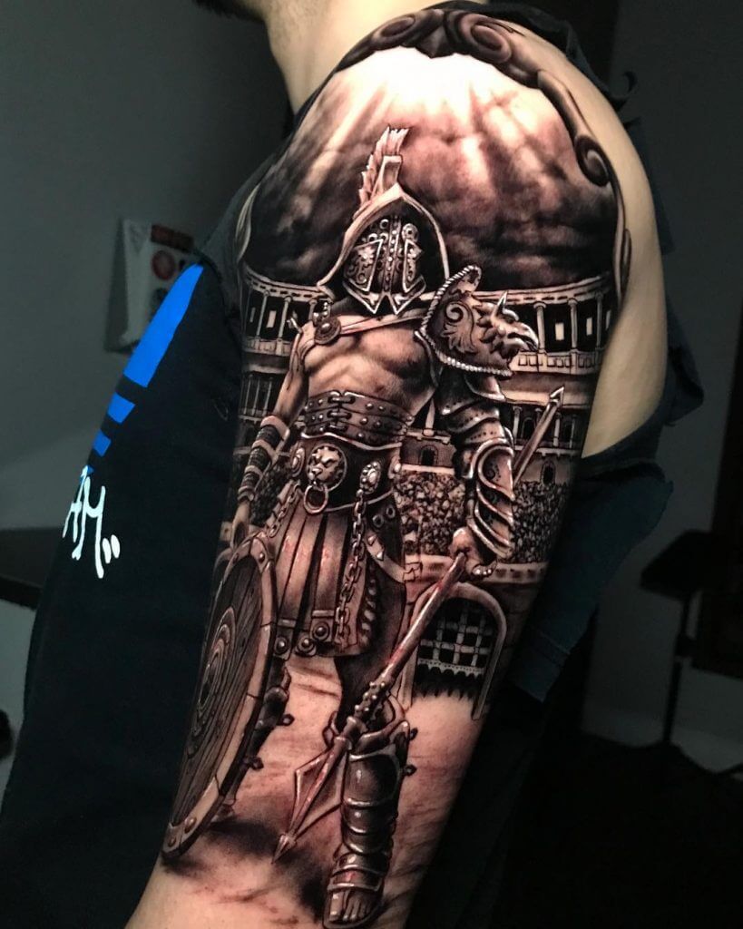 Arena gladiator tattoo on the arm