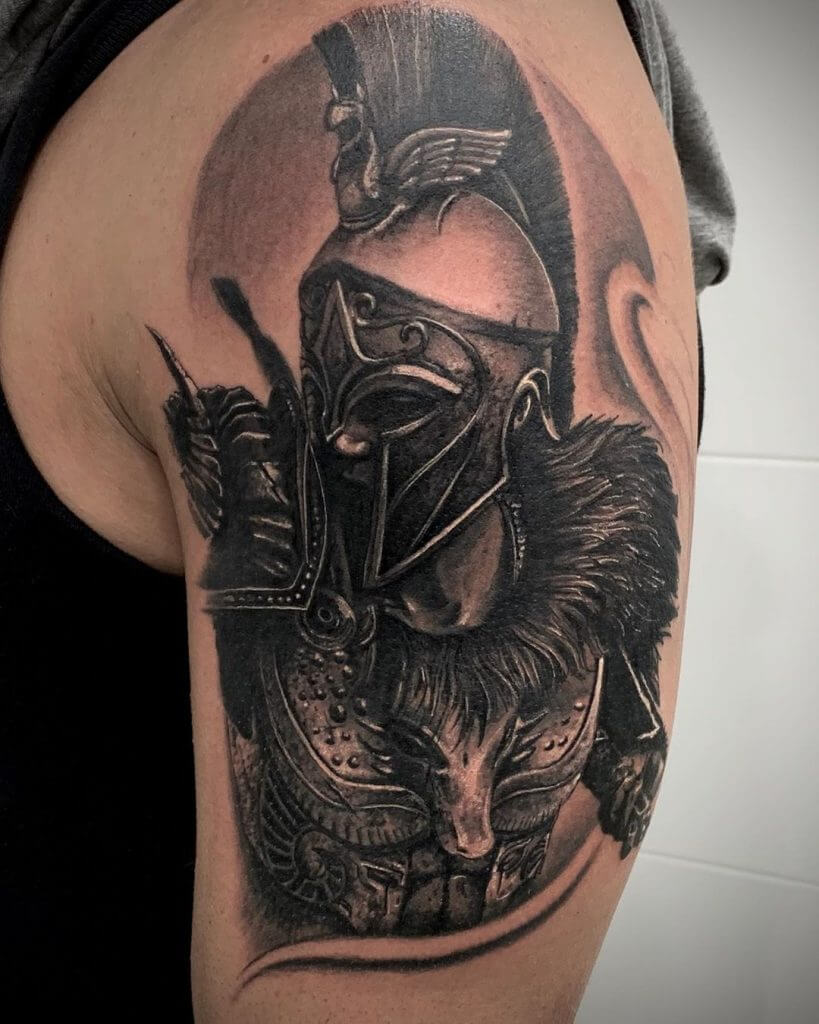Portrait gladiator tattoo on the arm