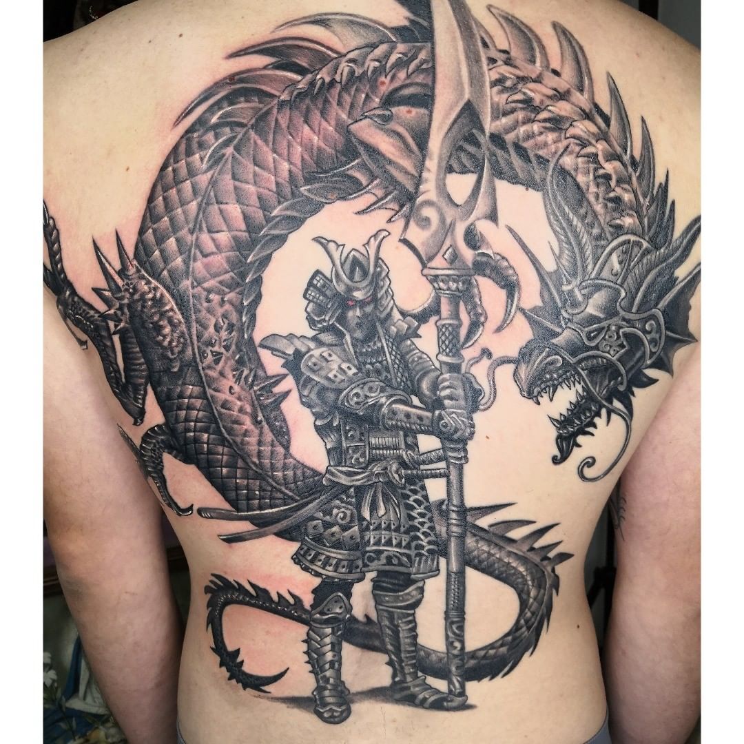 Samurai Tattoo Added to an Old Joe Allhoff Dragon  Matt Hodel Tattoo