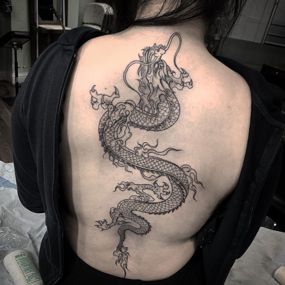 Japanese Woman With Green Dragon Tattoo on Her Back. Yakuza - Etsy