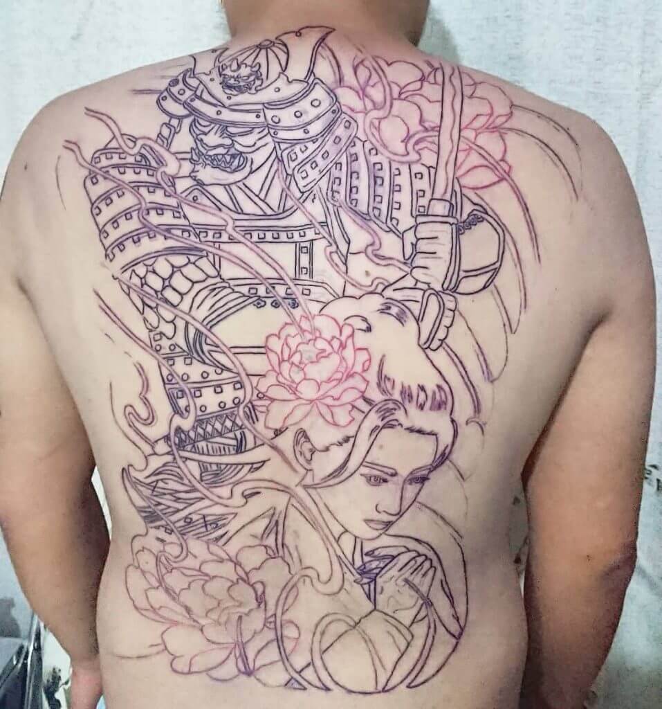 Back samurai tattoo