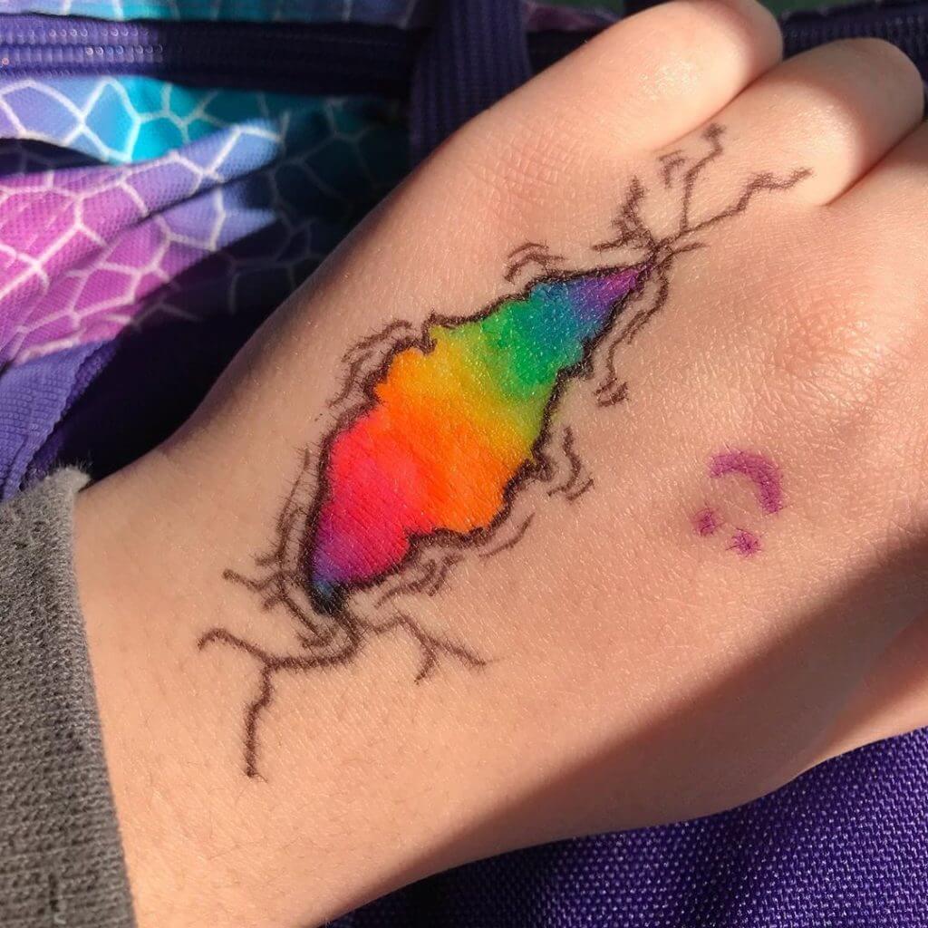 Temporary color tattoo and the hand