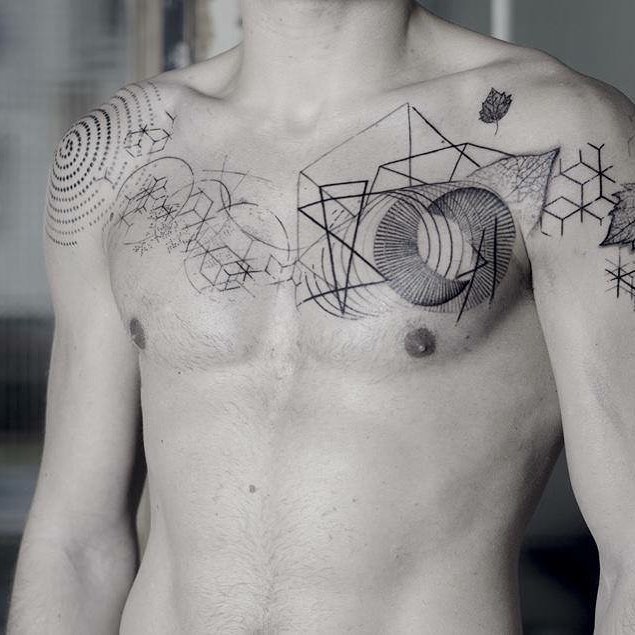 Abstract geometric tattoo on the chest