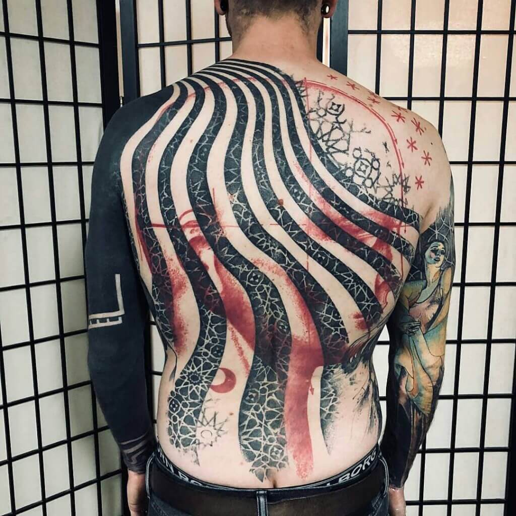 Abstract geometric tattoo on the back