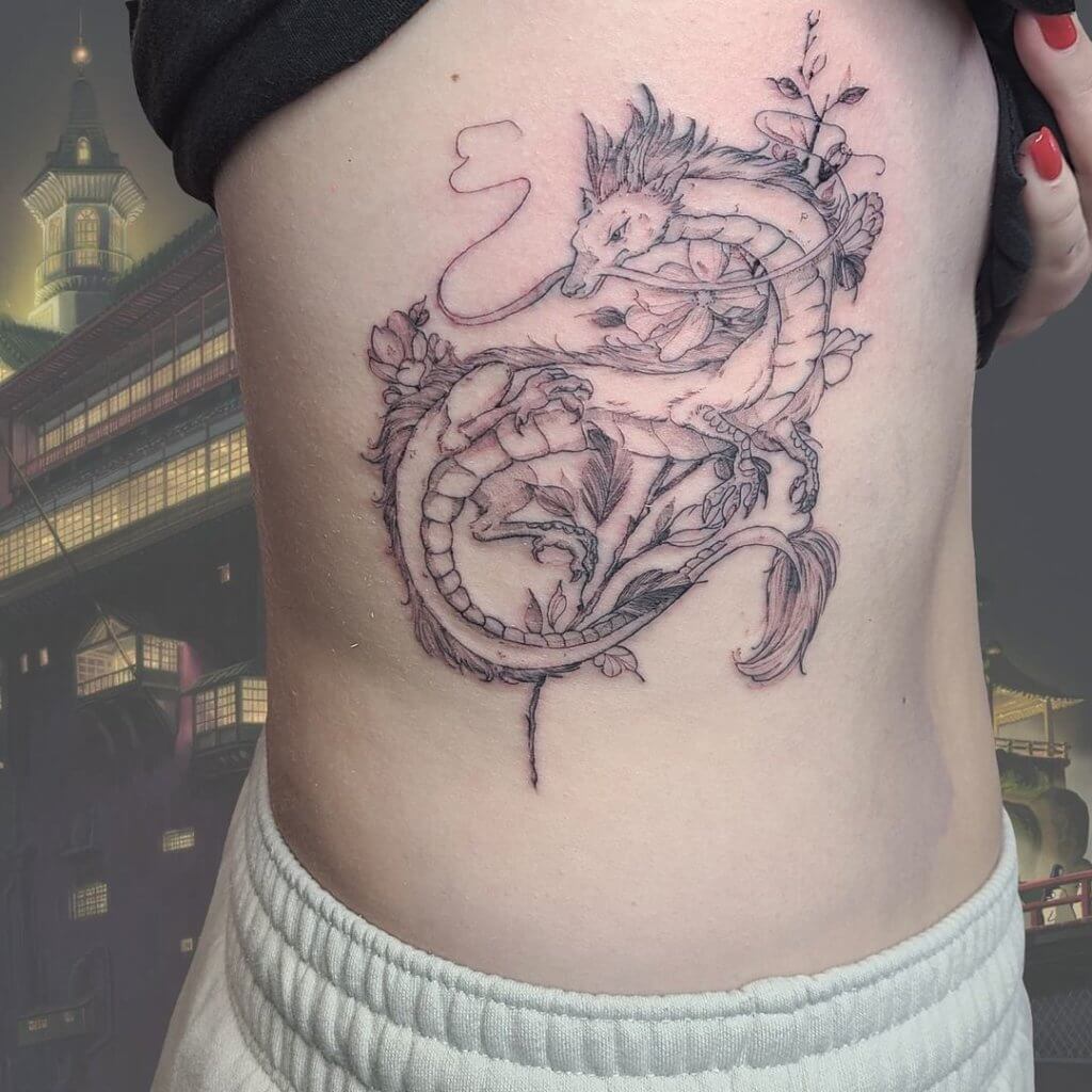 Dragon tattoo on the ribs