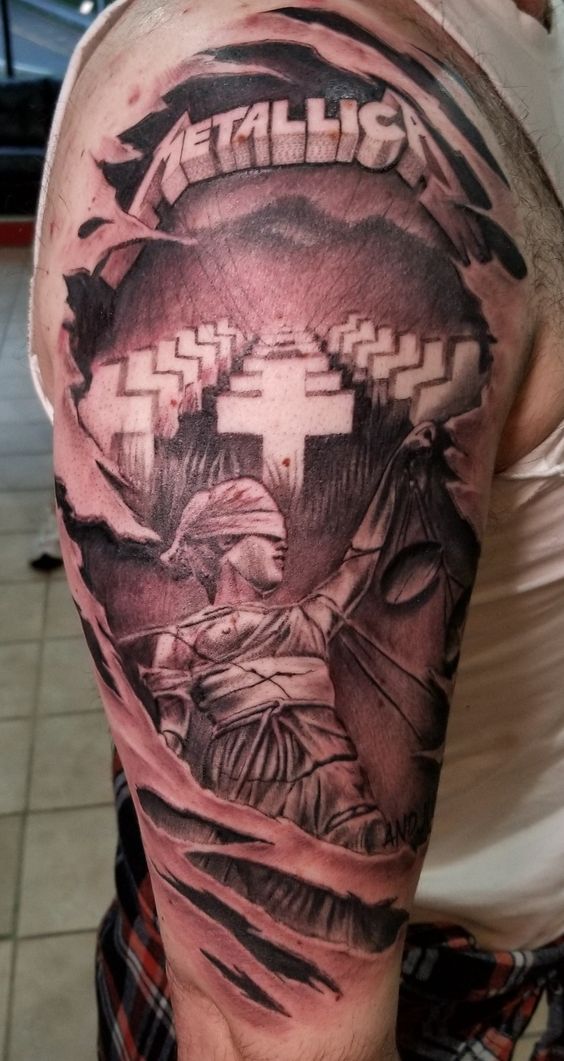 PussyKat Tattoo on Instagram shanemunce forgot to post from last week  Heres his rendition of metallica album cover andjusticeforall done on a  rad client from