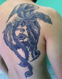 Black and white tattoo style of phoenix 6