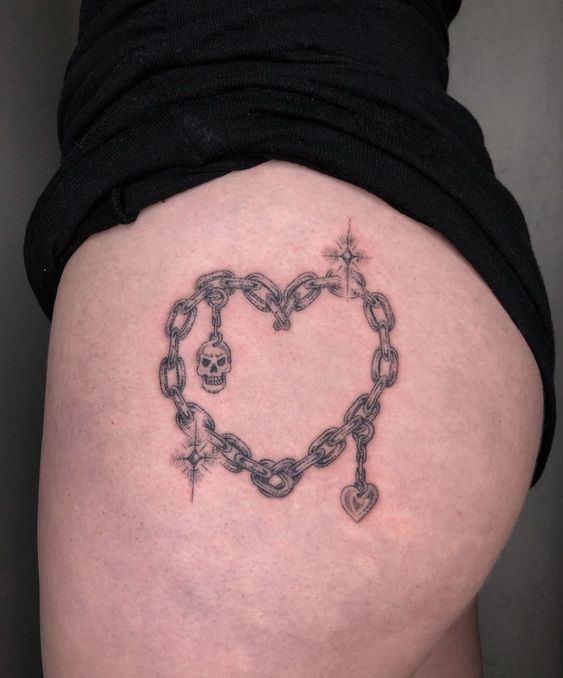 Premium Vector  Flaming rose tattoo in yk s s style emo goth element  design with heart chain link old school tattoo