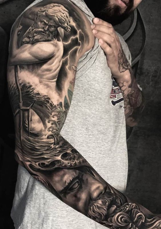 ᴋ ɪ ɴ ᴋ on Instagram poseidon tattoo sleeve ship beograd  realistictattoo