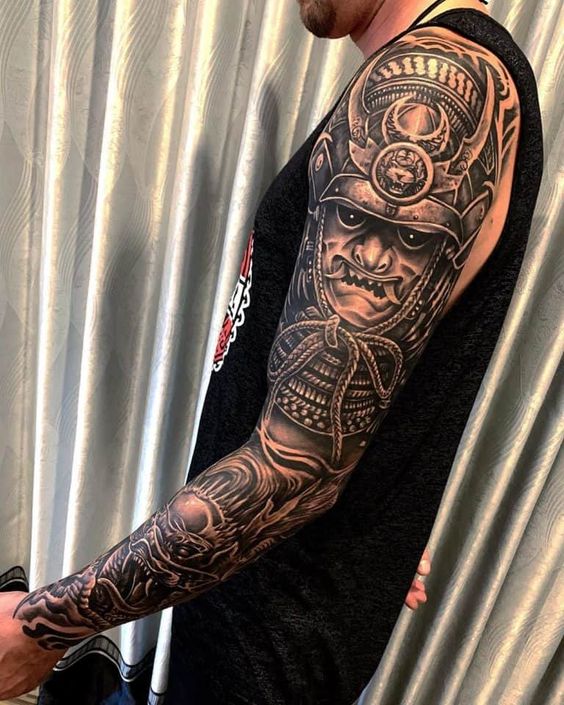 Dragon and samurai Cover up sleeve completed @chronicink sponsored by  @tatsoul @fytsupplies #we… | Dragon sleeve tattoos, Men tattoos arm sleeve,  Arm sleeve tattoos