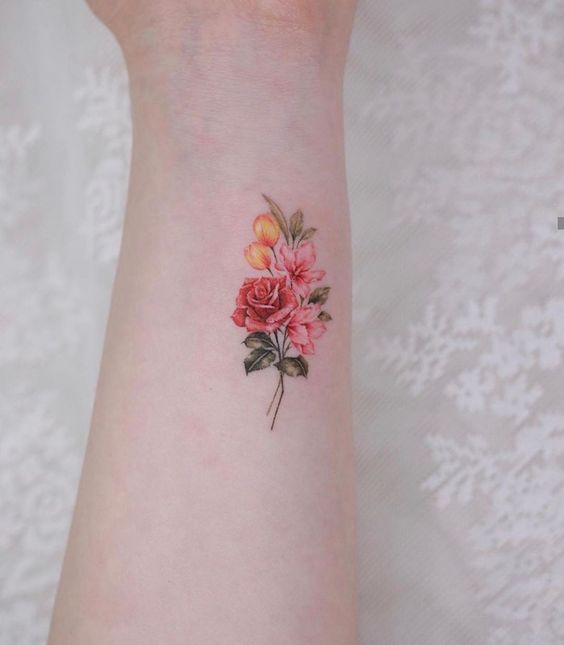 20 small colorful rose tattoo ideas