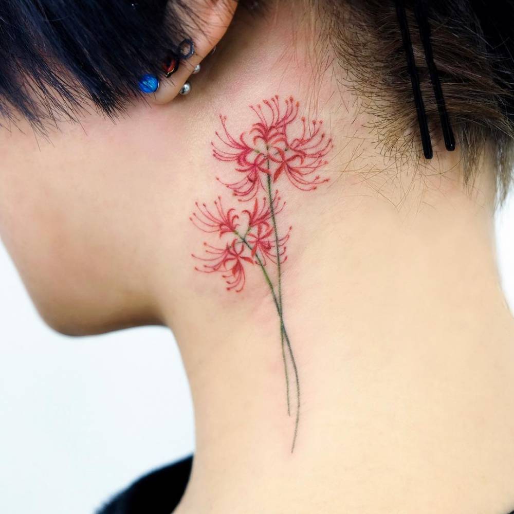 Tokyo Ghoul inspired red spider lily tattoo on the