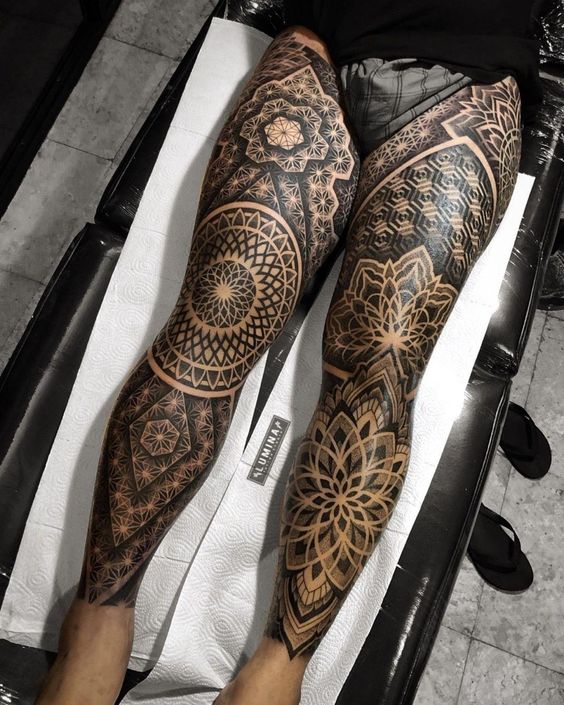 Inspiring full leg mandala tattoos for men