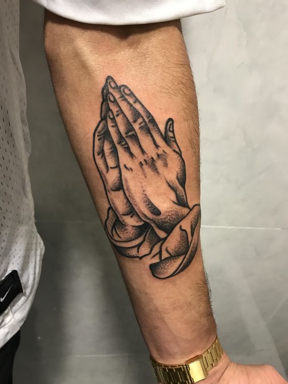 Realistic Praying Hands Tattoo On Forearm by Danfisherart