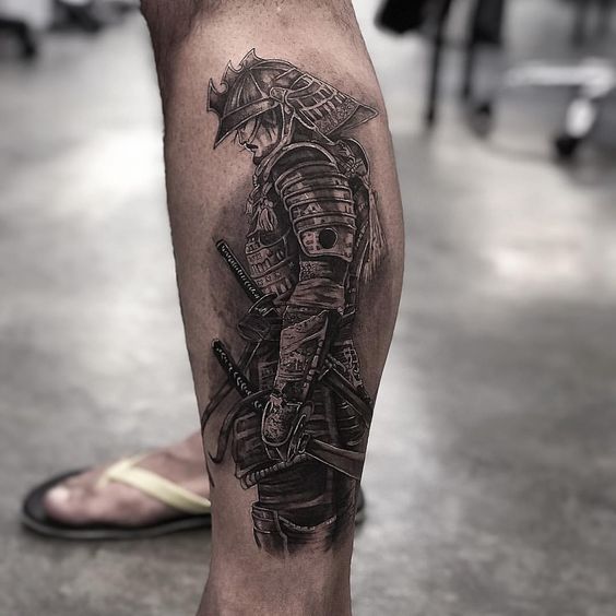 Make your leg look stronger with a samurai tattoo