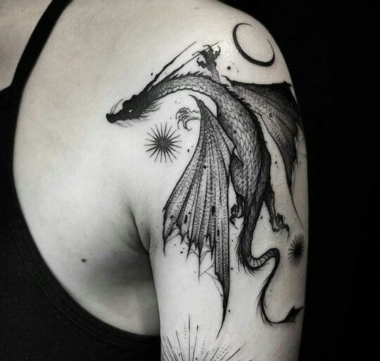 Shoulder can be impressive place for dragon tattoo