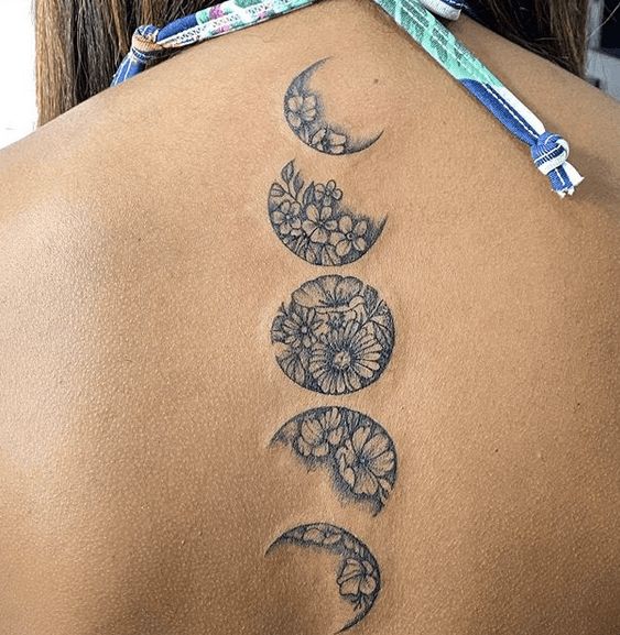 Moon Phases Spine Tattoo Idea