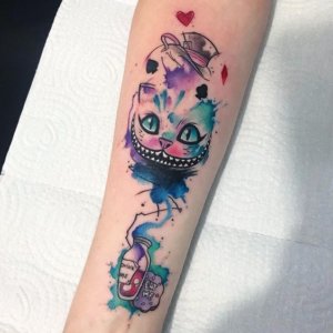 Watercolor Cheshire cat tattoos can be surprisingly beautiful 3