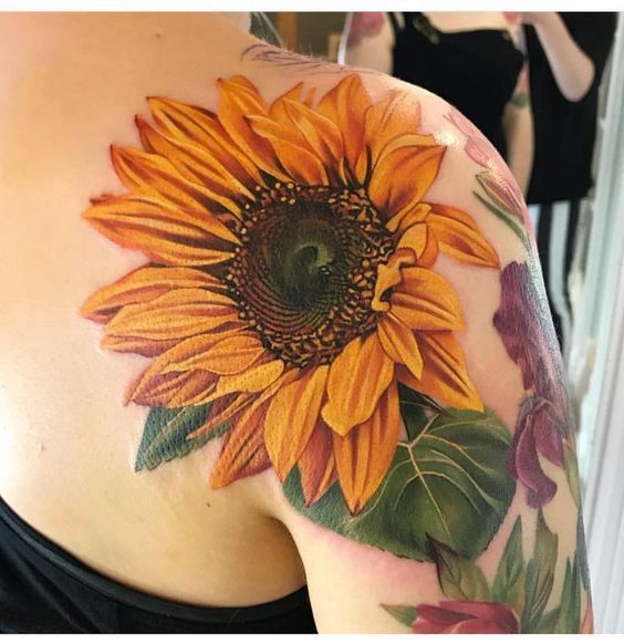 sunflower tattoo shoulder colorTikTok Search