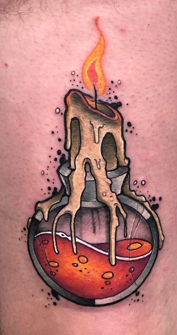 melting candle tattoo