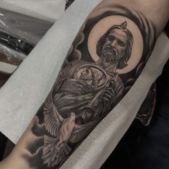Share more than 74 san judas tattoo forearm best - in.cdgdbentre