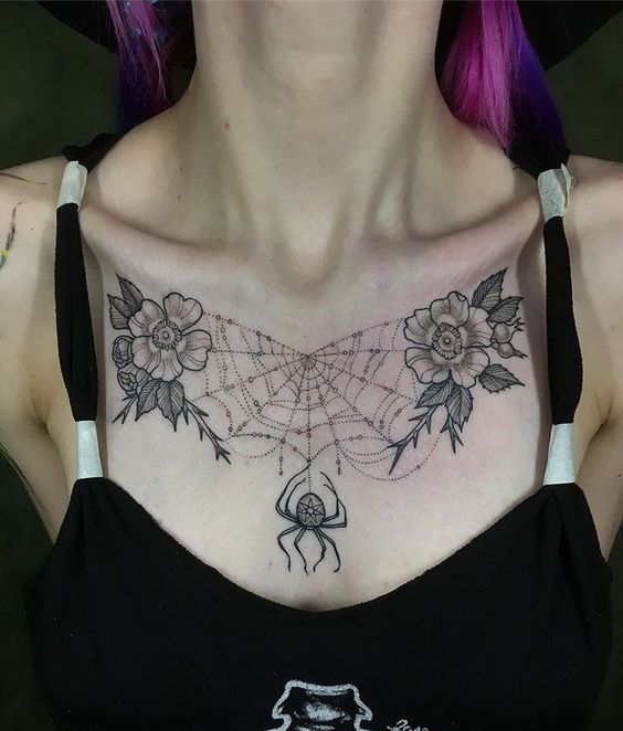 Chest spider net tattoos can be gorgeous
