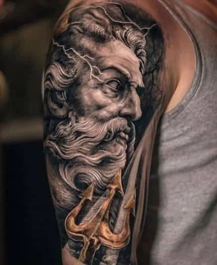 Greek Mythology tattoos are unique, but Poseidon half sleeve tattoo makes you irresistible