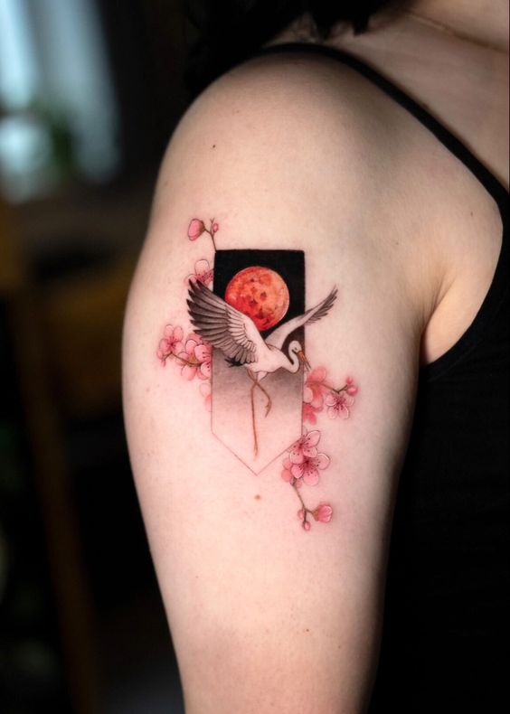 The Tattoo Movement  Traditional crane tattoo by Bubsy Bubsy specialises  in traditional and neo traditional tattooing She is known for her  immaculately clean work and stunning colour palettes Bubsy has an