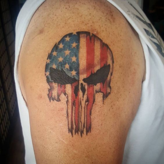 Punisher skull tattoos with American flag are fabulous