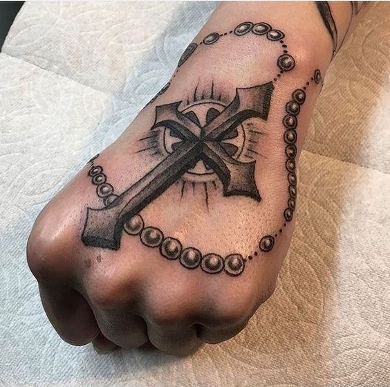 Sneak-peak into religious tattoos with interesting rosary hand tattoo