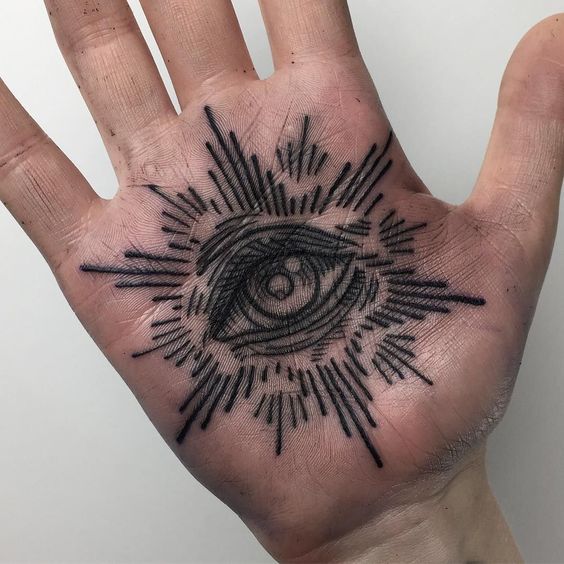 All seeing eye tattoo on hand with astonishing appearance