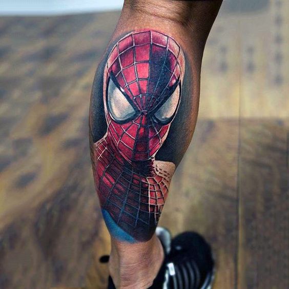 Black and grey Spider Man tattoo done on the inner