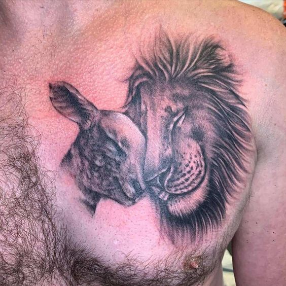 Black Canvas Tattoo Studio on Instagram Lamb  Lion Custom Piece  Artist Jerry Neyol Senior Artist  Placement Thigh       tattoo tattoos lifejourney