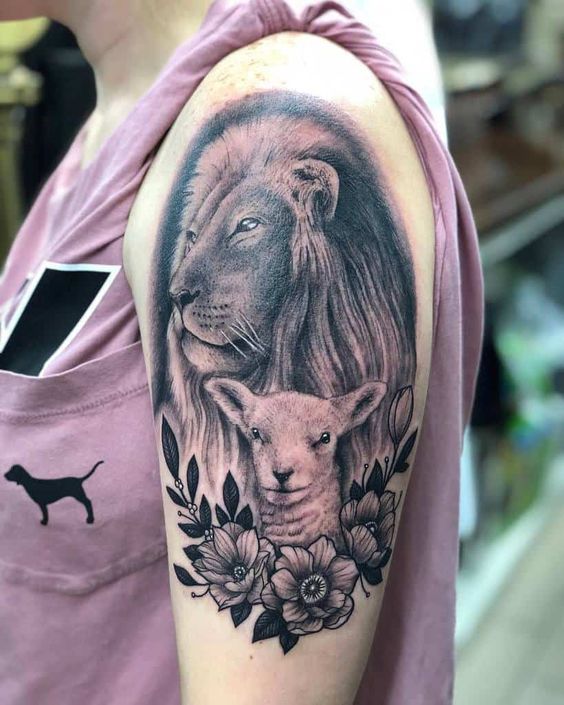 Beautiful Lion and Lamb Tattoo Idea