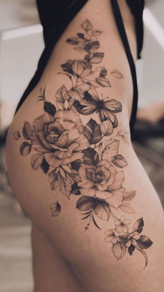 pink flowers side girl tattoo color ribcage rib by Jon von Glahn: TattooNOW