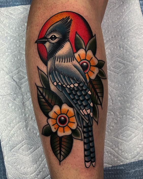 Traditional blue jay tattoo  Blue jay tattoo Chickadee tattoo Bluebird  tattoo
