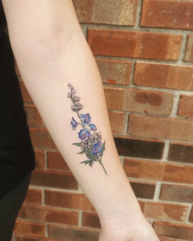 My watercolor larkspur by Remedy Rook at Ink Lab in Minneapolis  rtattoos