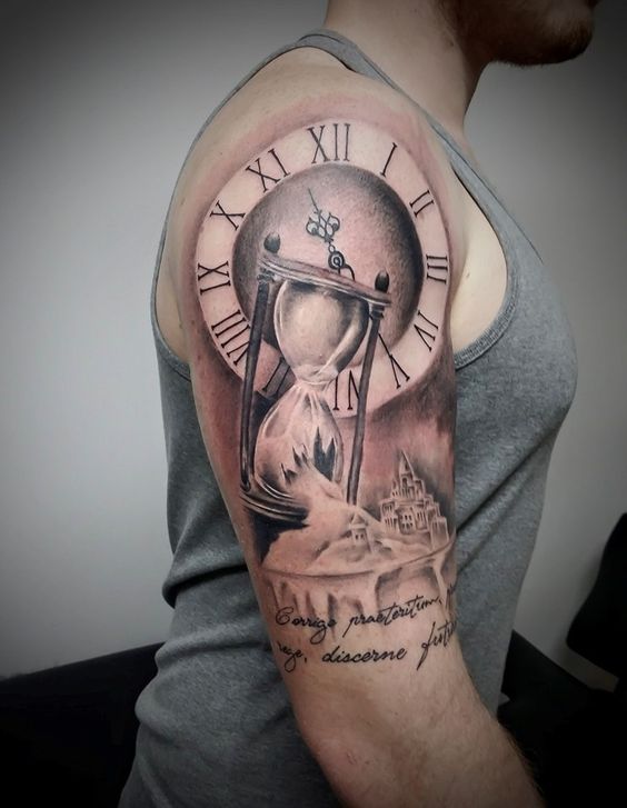 Wild Ink Belleville  1st session on this broken clock and hourglass tattoo  done by James  Facebook