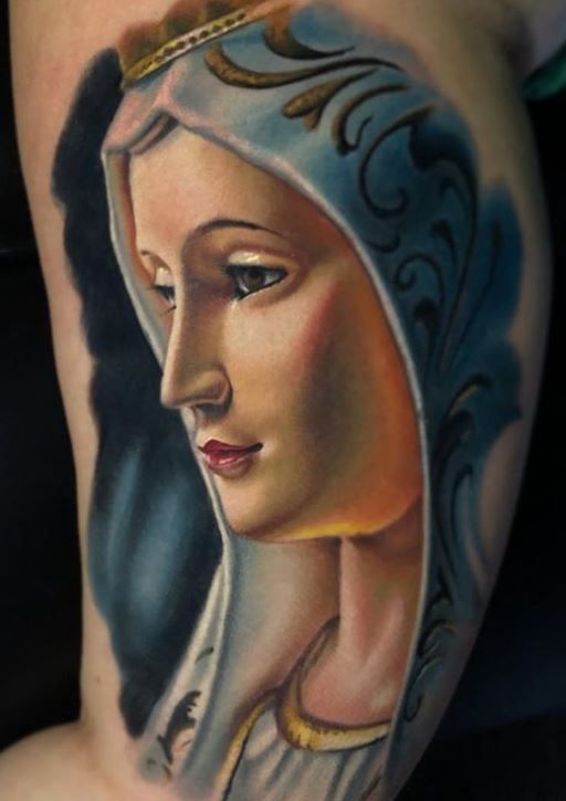 53 Graceful Virgin Mary Shoulder Tattoos