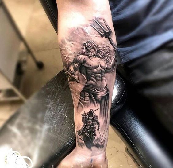 Poseidon, God of the sea, is the adorable tattoo on forearm